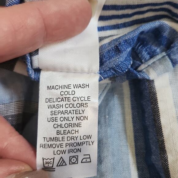 Roaman's Womens Multi-colored Striped V-neck Button Top Size 30W NWOT Seersucker - Picture 10 of 12